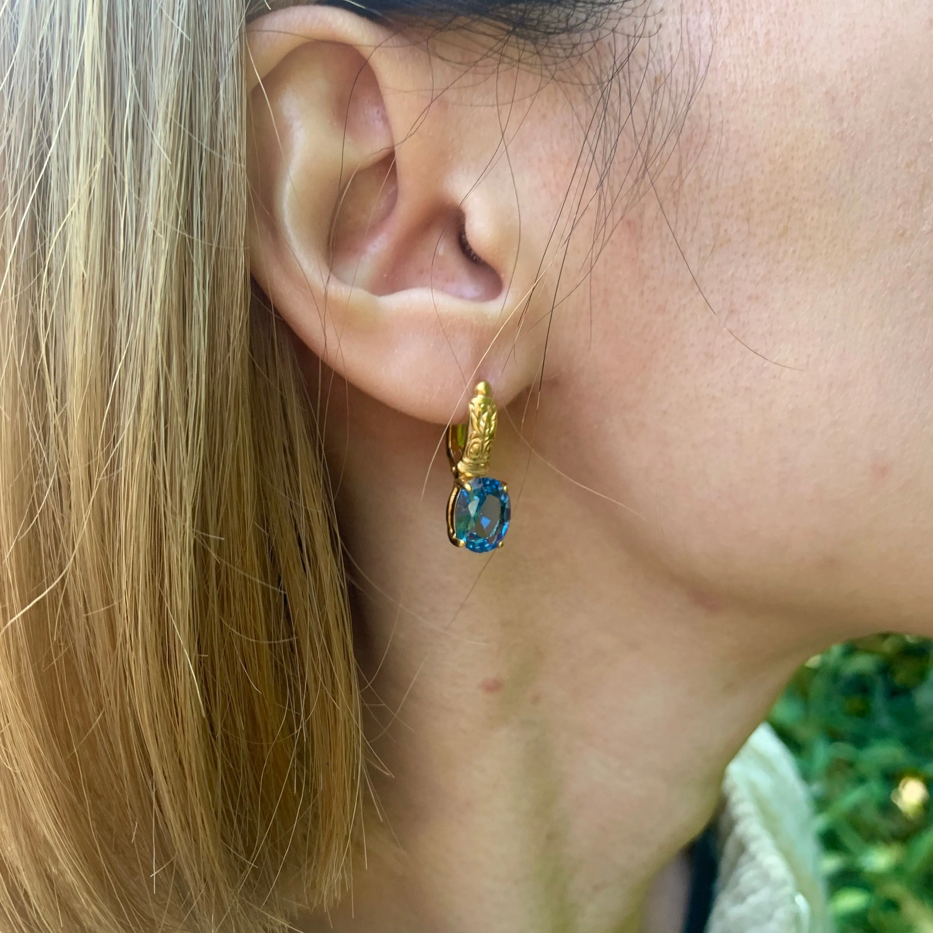 Long Aquamarine Earrings - Blue Tribal Earrings, Gold Aquamarine Earrings