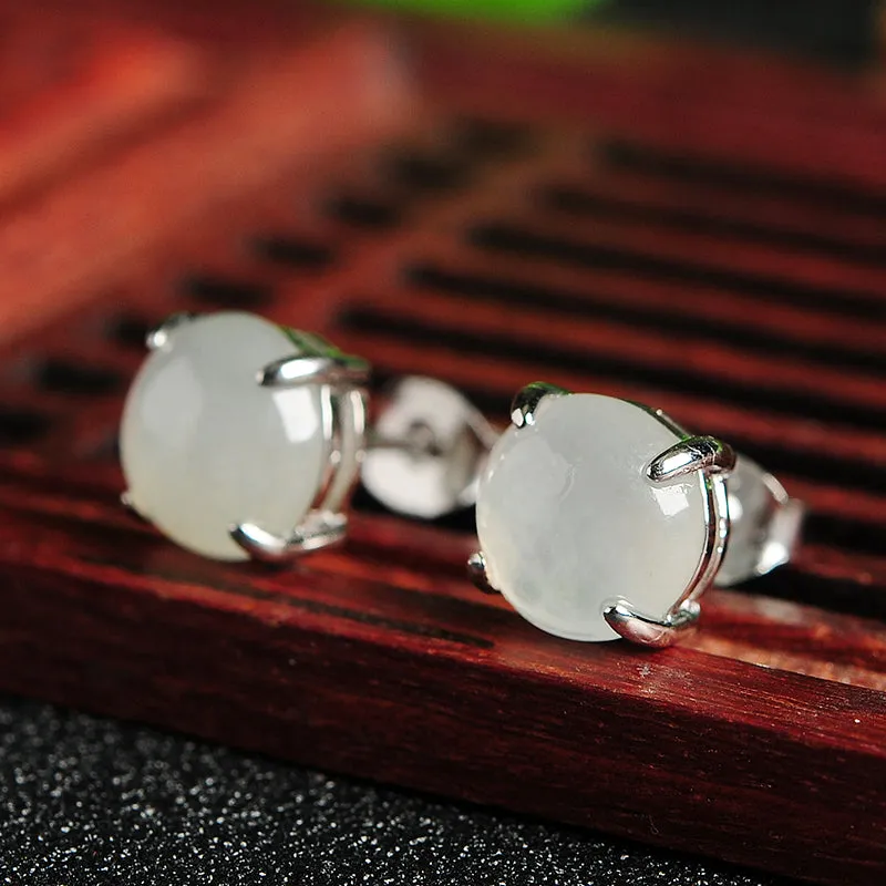 Natural Jade Earrings Jadeite Silver Earrings WE21