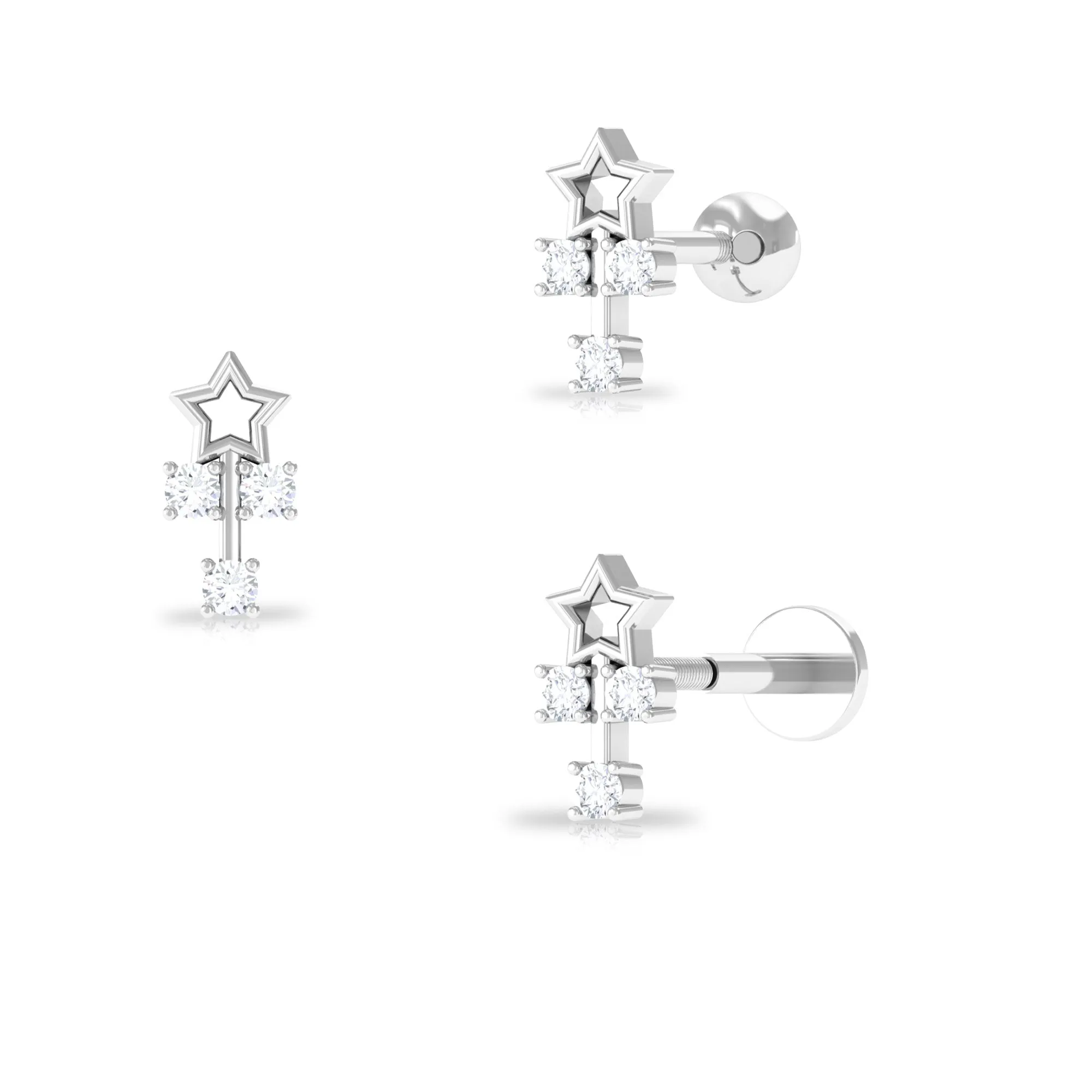 Real Round Diamond Star Tragus Earring